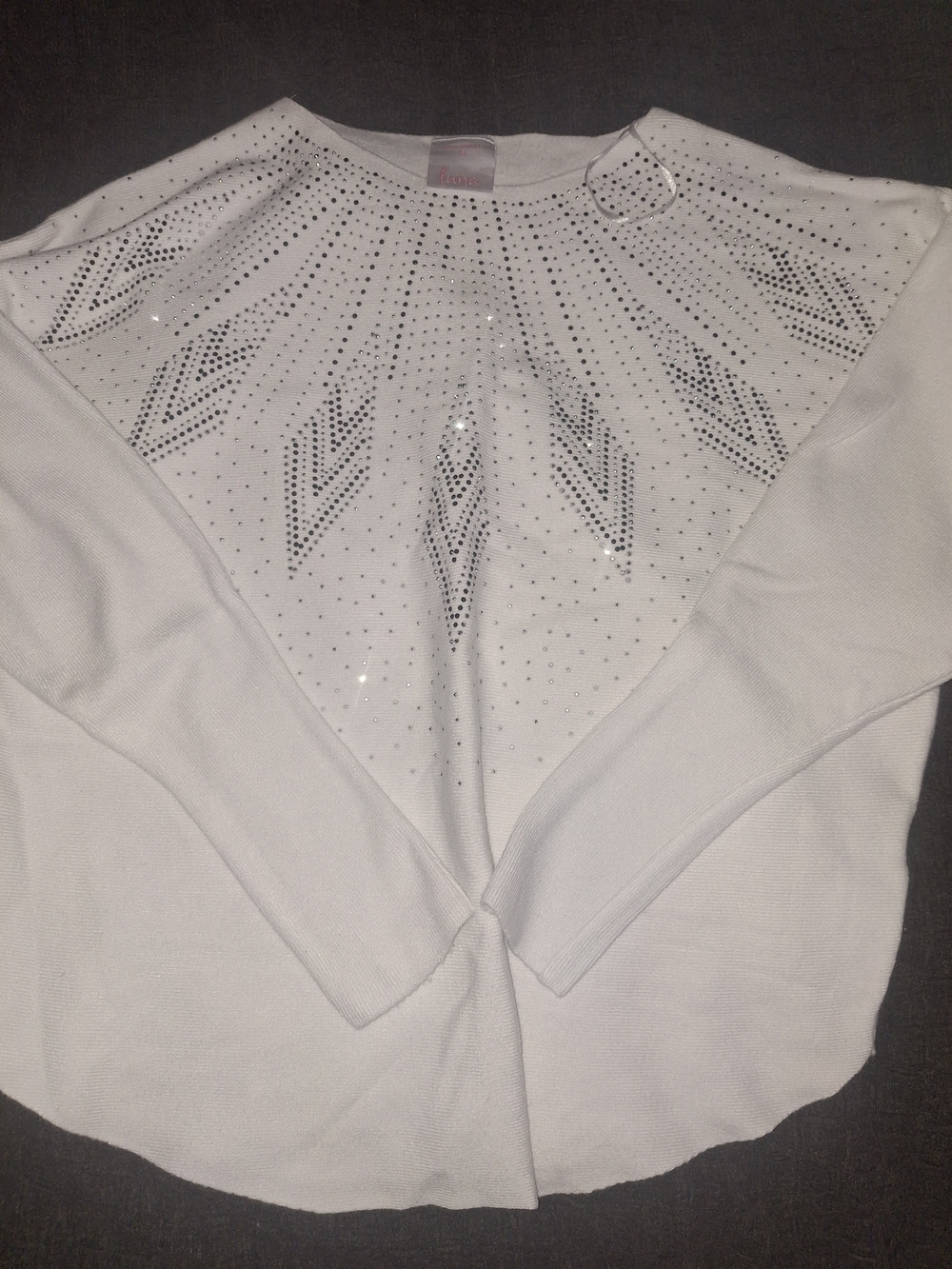Women's White Crewneck Sweater with Sparkling Stud Detail